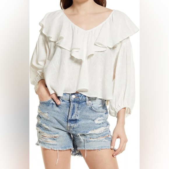 NWT Free People Zuri Ruffle Blouse in Ivory - Picture 8 of 16